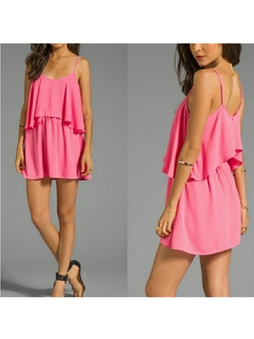 Lovers + Friends Revolve Pink Ruffle Chiffon Tiered Mini Dress Size XS